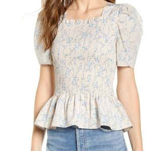 Rachel Parcell Light Pink Floral Square Neck Smock Peplum Top Xsmall